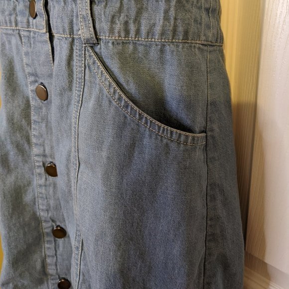 Free People Sami Medium Wash Denim Button-Front Halter Mini Dress - size XS - Picture 8 of 11